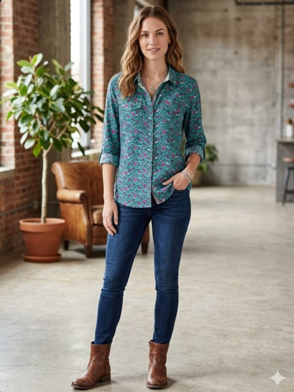 Like New! Sundance Teal & Fuscia Floral Shirt Retail $128